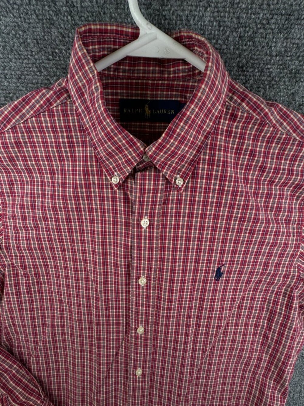 Ralph Lauren Men Long Sleeve Button Up Shirt Adult Red Beige Check Small Woven